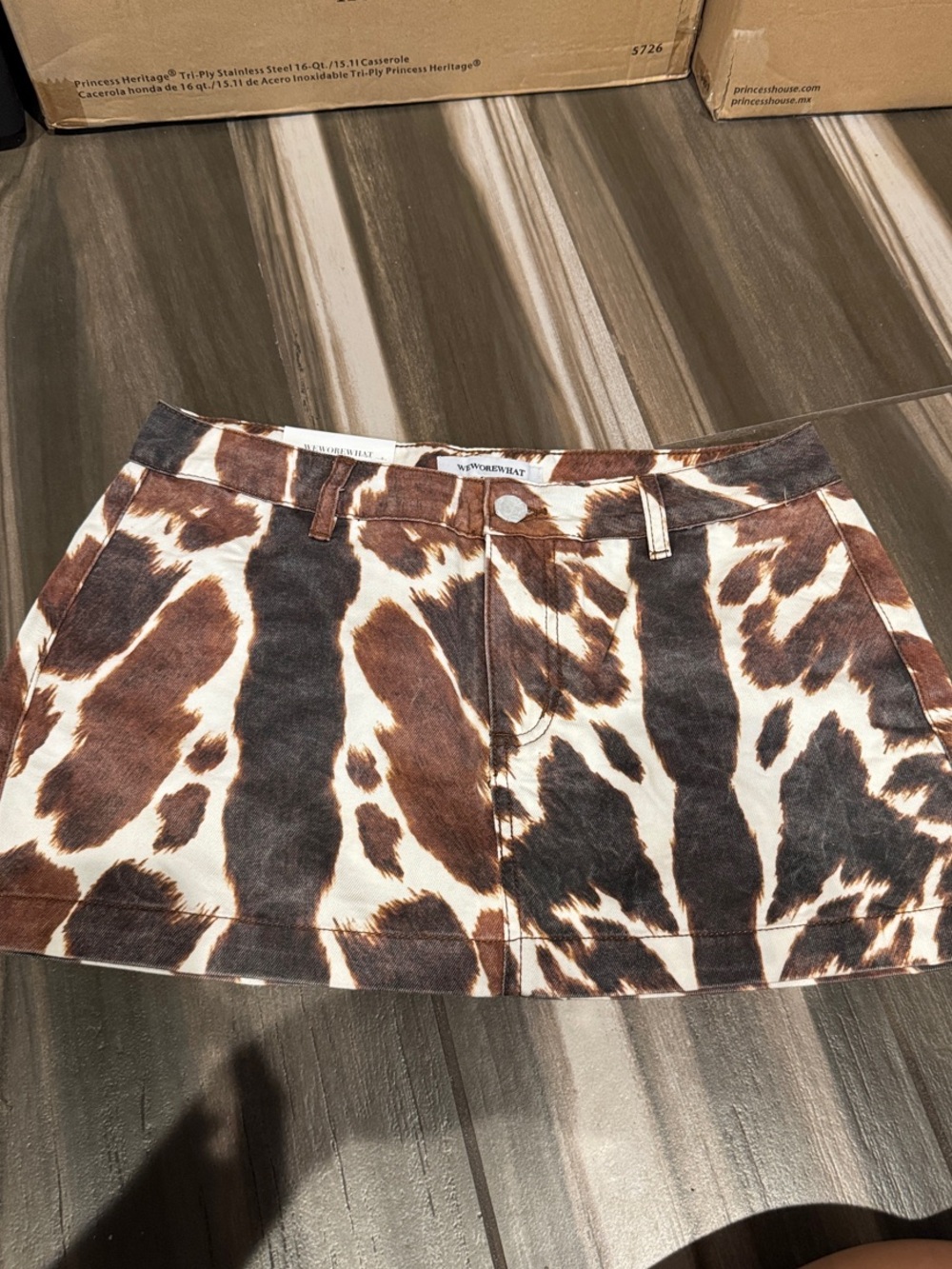 WeWoreWhat Brown & White Animal-Print Mini Skirt